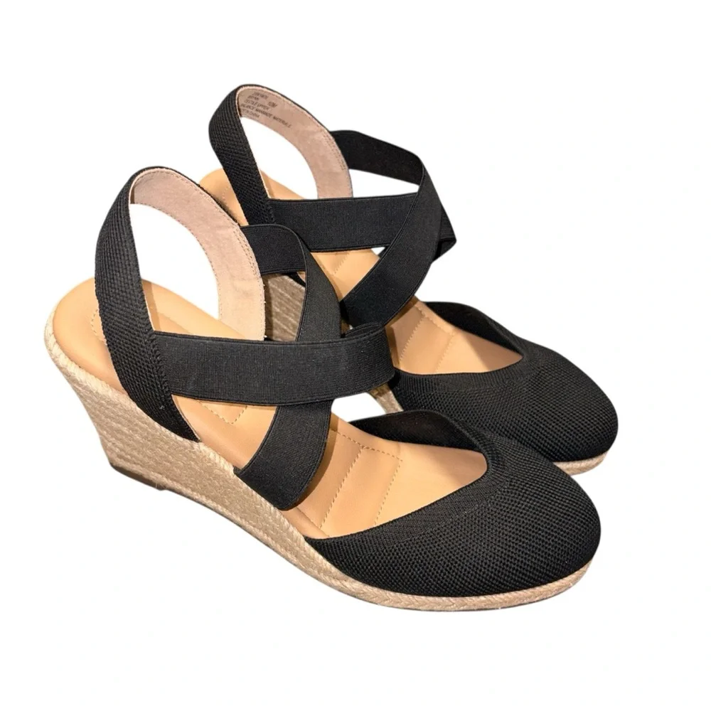 New Kelly & Katie Kenedy Pump Black Wedge Espadrille Sandals size 10